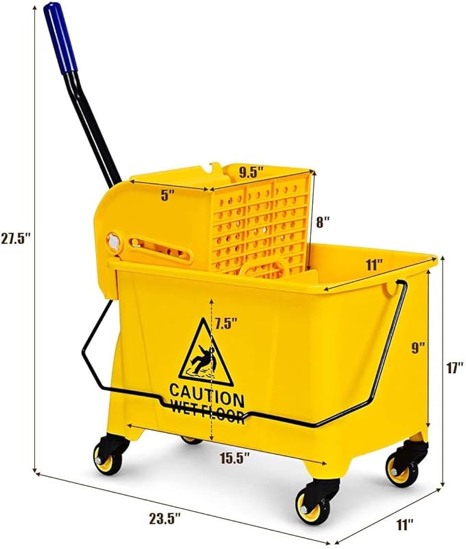 Nightcore Commercial Mop Bucket and Side Press Cleaning Wringer Portable Trolley On Wheels,All-in-one Tandem Floor Cleaning,Wavebrake. Ideal for Household,Commercial (21 Quart)