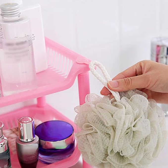 3 Tier Pink Shower Caddy Organizer - Multifunctional Corner Shelf For Bathroom, Kitchen, Dresser - Hollow Out Cosmetic Storage Rack, Countertop Holder