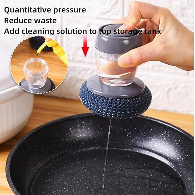 Soap Dispense Palm Scrub dishwashing Kitchen Scrubber Press Automatic Liquid wash Pot ，Small Dish Brush(PET)