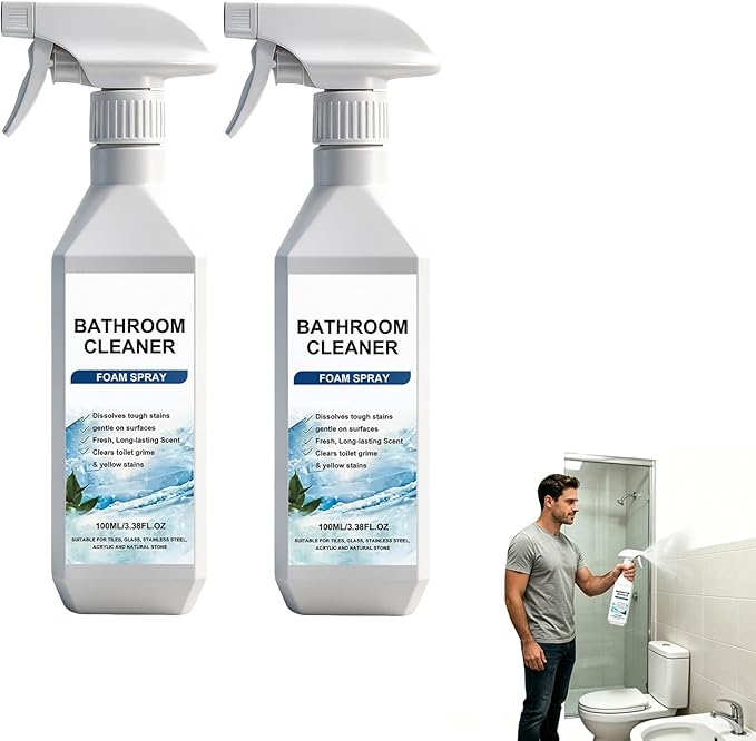 3.38Oz Bathroom Cleaner Foam Spray, Scale Remover Bathroom Cleaner, Powerful Scale Remover, Suitable For Tiles, Glass, Stainless, Steel (2pcs)