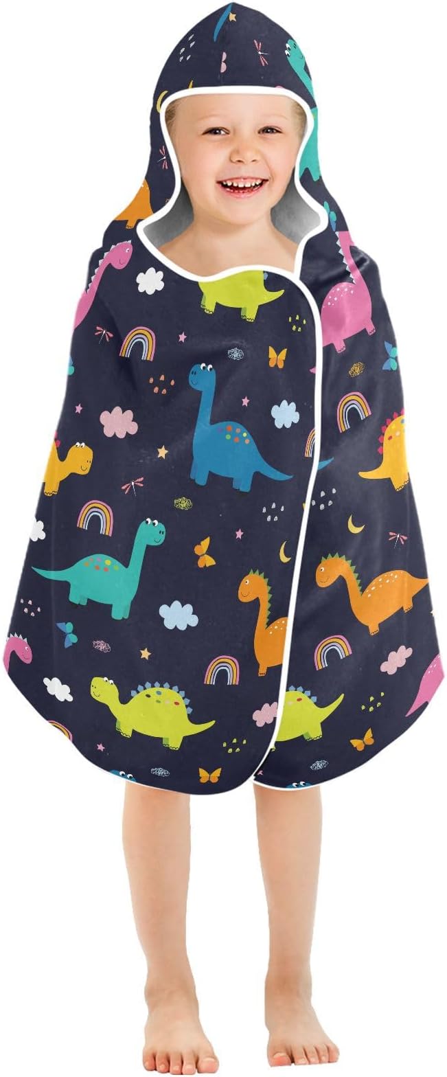 susiyo Kids Hooded Bath Towel Dinosaurs Clouds Beach Towel for Kids 23.5 x 50 Inch Microfiber Soft Absorbent Quick Dry Bath Swim Pool Towel Wrap Poncho Bathrobe with Hood for Kids Toddler