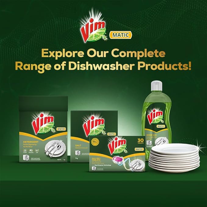 Vim Matic Dishwasher All-In-One Tablets (Pack of 30) I Removes Tough Indian Grease I Designed By India's No.1 Dishwashing Brand.