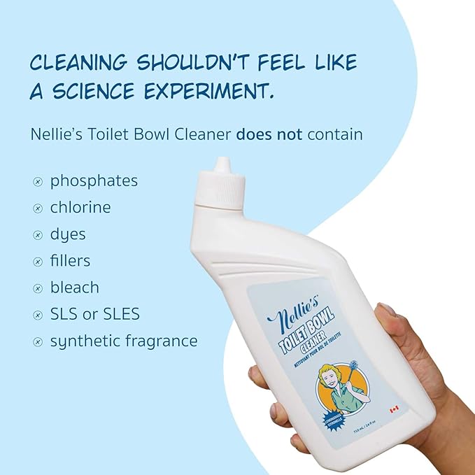 Nellie's Toilet Bowl Cleaner – Gentle Plant-Based Formula – Septic-Safe and Effective Cleaning Solution with Refreshing Lemongrass Scent – Made in Canada