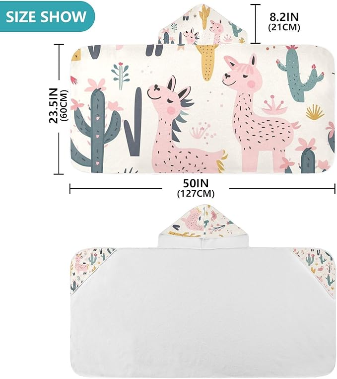 SPRIPORT Cute Alpaca Kids Hooded Beach Bath Towel Wrap for Boys Girls Toddler Surf Poncho Bathrobe with Front Pocket Changing Towel Robe for Shower Pool Swim