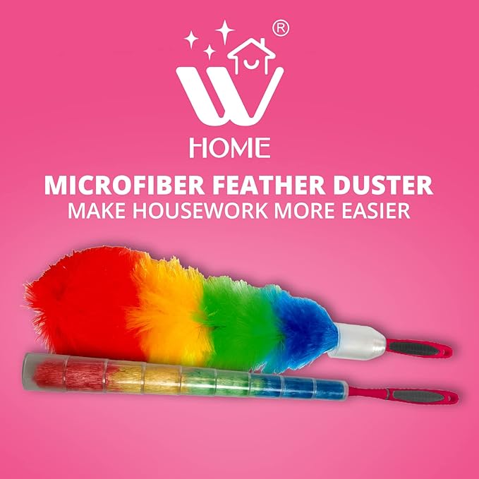WBM Duster, Long Electrostatic Feather Clean Like a Magnet, Hand Washable and Reusable with Microfiber