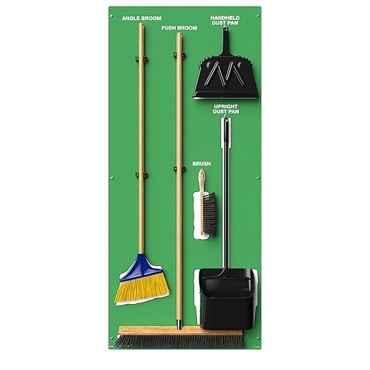 Clean & Sweep 5S Shadow Board/Wall Mount Broom Holder, 68" x 30" Board, 5S Cleaning Station - with Broom and Dustpan Set Included, Made in The USA by AccuformNMC, Green/White, PSB116GNWT