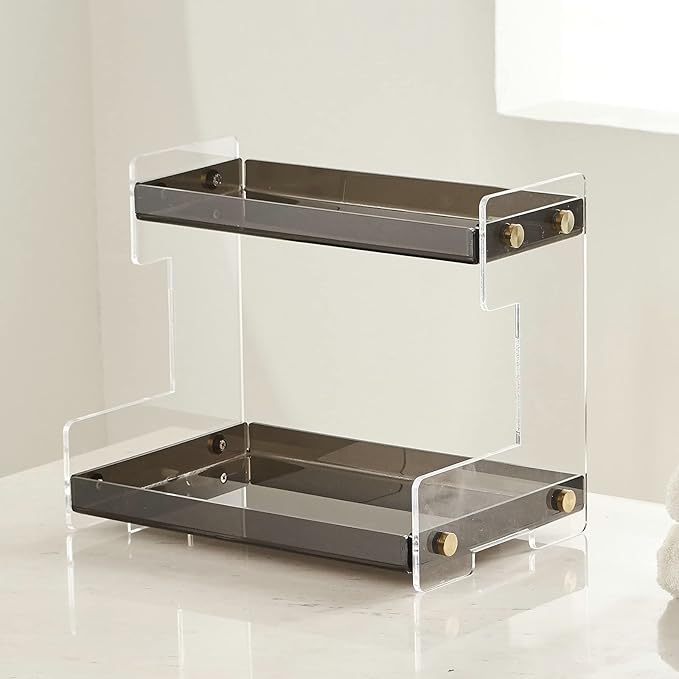 Bathroom Organizer Countertop, 2-Tier Acrylic Bathroom Counter Organizer Makeup Organizer for Vanity Spice Rack Organizer, Brown