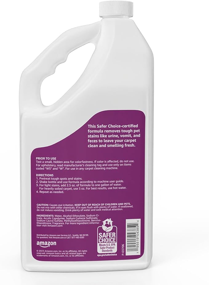 Amazon Basics Pet Stain & Odor Remover, Deep Cleaning Carpet Shampoo, Concentrated Formula, Eliminates Odors, Pet-Safe, Fresh Scent, 64 fl oz
