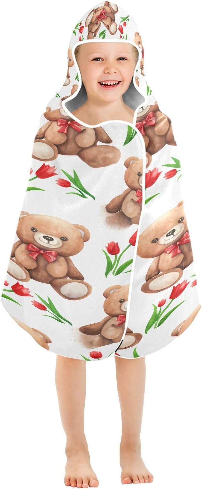 CEBUGI Brown Animals Hooded Bath Towel for Kids Absorbent Soft Bath Towel Wrap with Hood 50x23.5in Pool Beach Shower Towel for Boys Girls