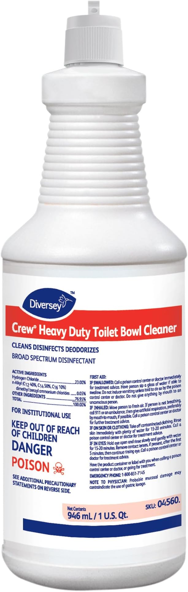 CREW 04560 Heavy Duty Toilet Bowl Cleaner & Disinfectant, 23% HCI removes Rust Stains, Lime Scale with Mint Scent, Ready-to-Use, 32-Ounce