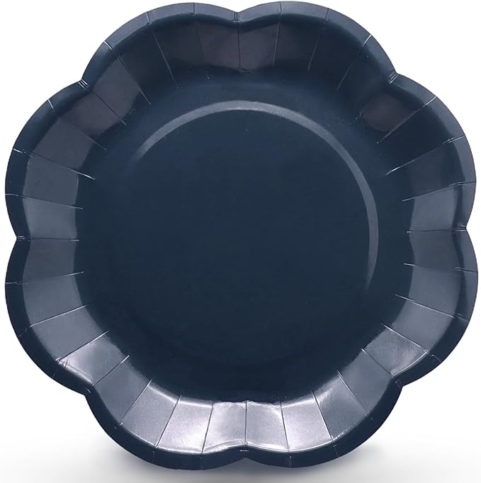 Navy Blue Plates Party Supplies,9 inch Blue Paper Plates Disposable Scalloped for Birthday Cake Plate Baby Shower Dinner Wedding Dessert Party