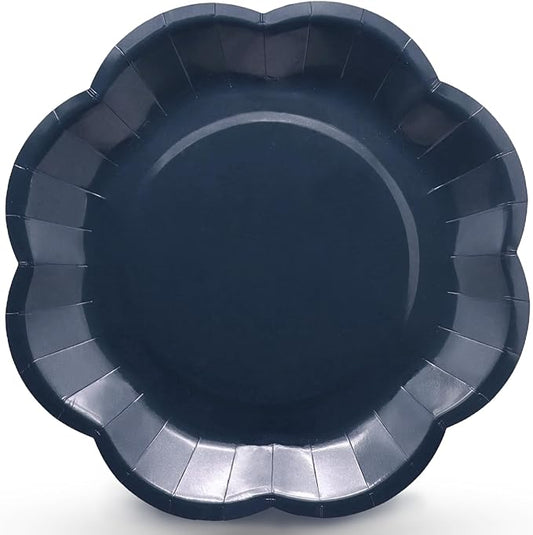 Navy Blue Plates Party Supplies,9 inch Blue Paper Plates Disposable Scalloped for Birthday Cake Plate Baby Shower Dinner Wedding Dessert Party