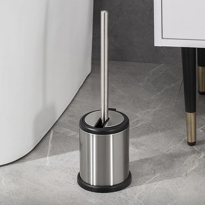 Casaphoria Stainless Steel Toilet Bowl Brush and Holder set for Deep Cleaning,Bowl Scrubber Brush with Lid for Bathroom,Deluxe Freestanding Toilet Brush and Plunger Combo