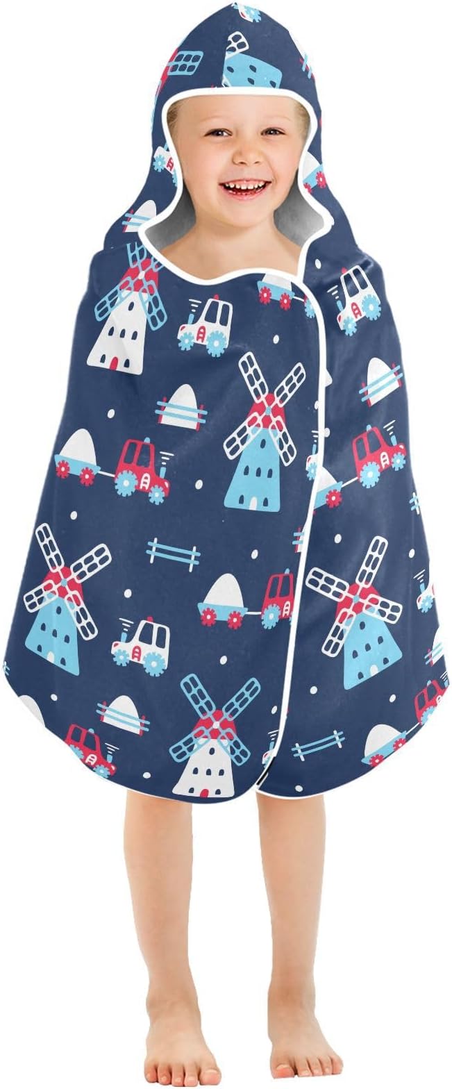 susiyo Kids Hooded Bath Towel Farm Cars Beach Towel for Kids 23.5 x 50 Inch Microfiber Soft Absorbent Quick Dry Bath Swim Pool Towel Wrap Poncho Bathrobe with Hood for Kids Toddler