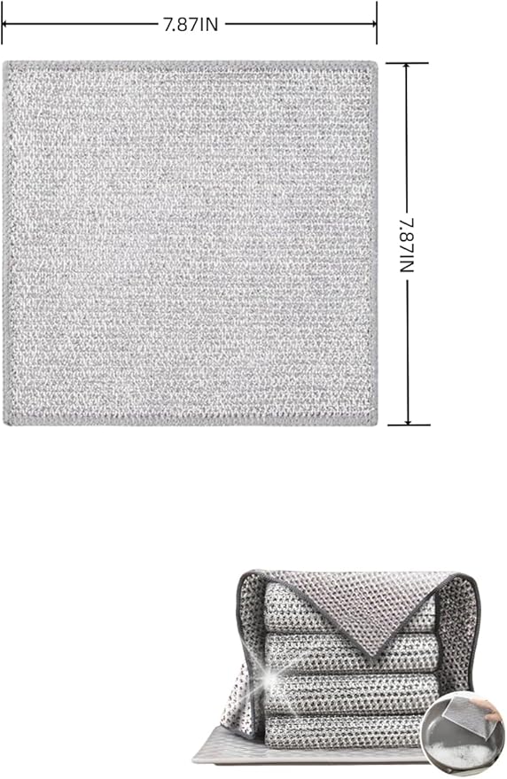 10Pack Double Layer Silver Mesh Stainless Steel Scrubber,Multipurpose Wire Dishwashing Rag,Non-Scratch Wire Dishwashing Rags for Kitchen/Stove/Oven/Bath Wet and Dry Users (Double Layer)
