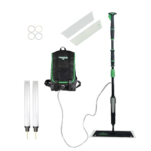 Unger Commercial Excella Floor Finishing Straight Kit 18" - Adjustable Pole, Mop Pad Holder and Dispensing Backpack - EFKT9