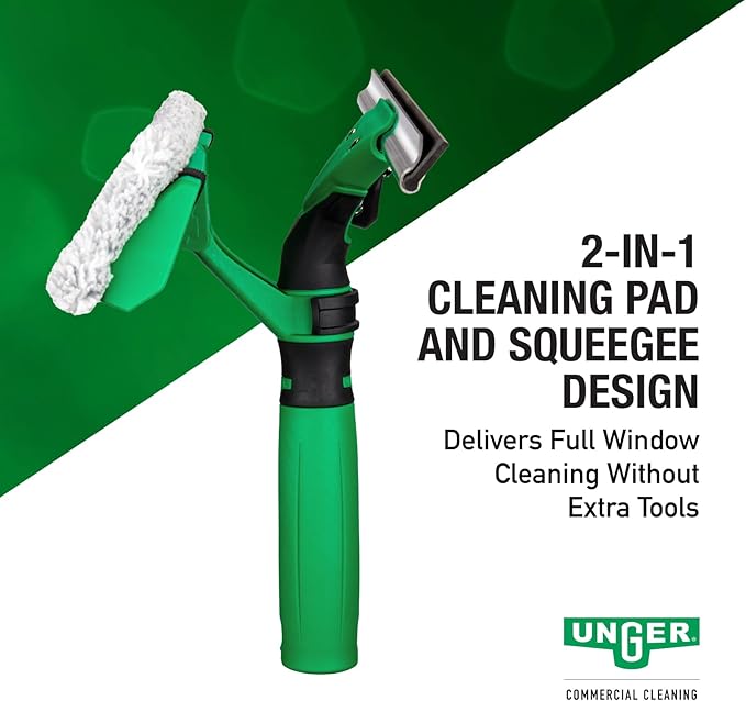 Unger Commerical VisaVersa Window Cleaning Washer and Squeegee Pro Tool 14”/35cm - 2-in-1 Design with Microfiber Pad for Window Cleaners - VV350