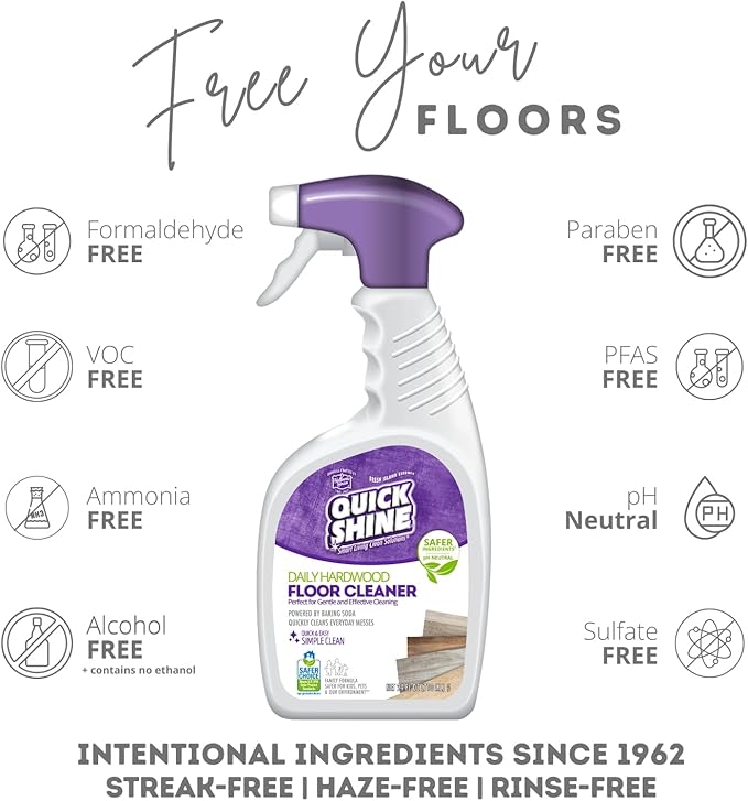 Quick Shine Hardwood Floor Cleaner Daily Care 24oz | Naturally Cleans Dirt & Scuff Marks | Dirt Dissolving, Streak Free, No Rinse & Ready to Use | Spray, Wipe, Done! | Safer Choice Cleaner