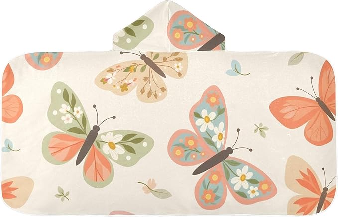 SUABO Kids' Bath Towels Butterfly with Flower Hooded Towels for Boys Girls,Toddler Towels Multi-Purpose for Beach,Pool and Bathroom,23.5" x 50", Soft and Highly Absorbent