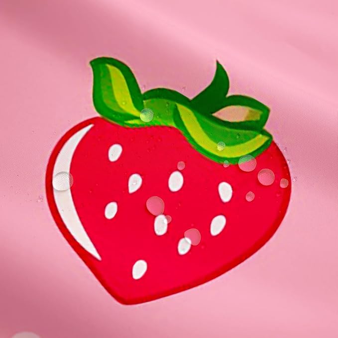 Red Strawberry Bath Curtain 72"Wx84"L,Kawaii Fruit Shower Curtain Cartoon Food Bathtubs Shower Curtain Set for Girls Women,Tropical Fruit Novelty Funny Fruit Cute Lovely Bathroom Decor Pink