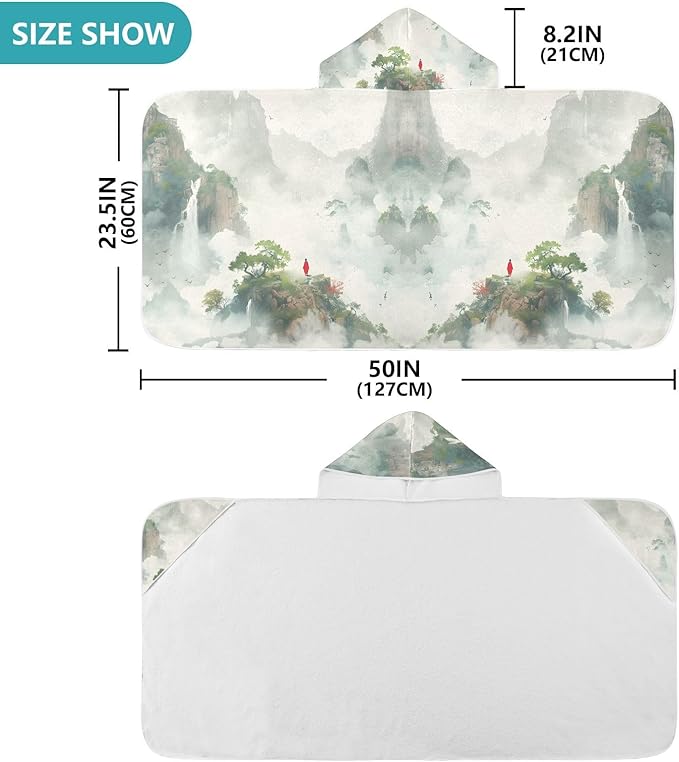 Hooded Towel for Kids Quiet Landscape Painting Beach Wrap Bath Towels 50x23.5in