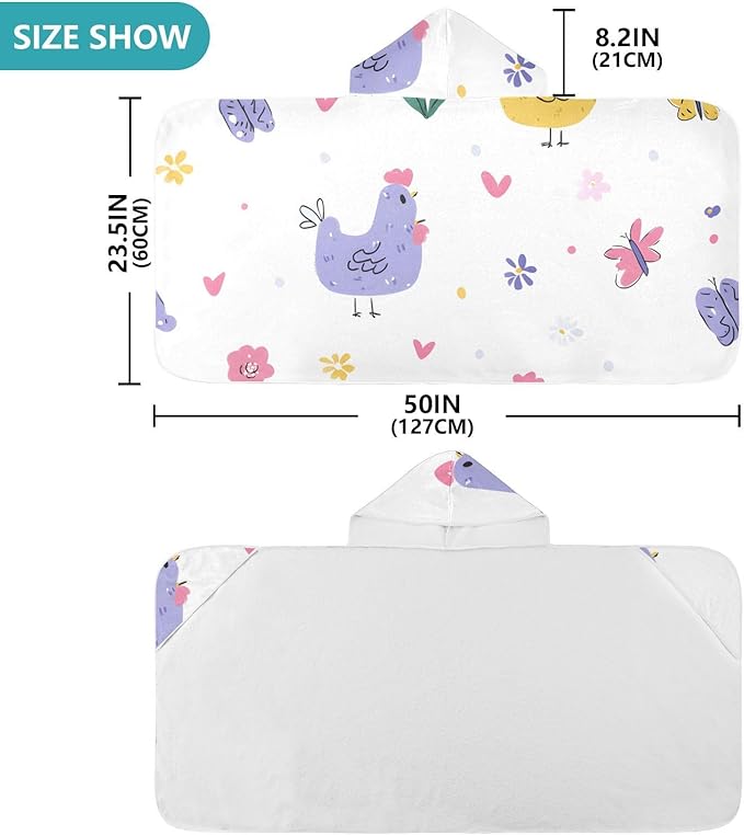 SUABO Kids' Bath Towels Flower Chicken White Background Hooded Towels for Boys Girls,Toddler Towels Multi-Purpose for Beach,Pool and Bathroom,23.5" x 50", Soft and Highly Absorbent