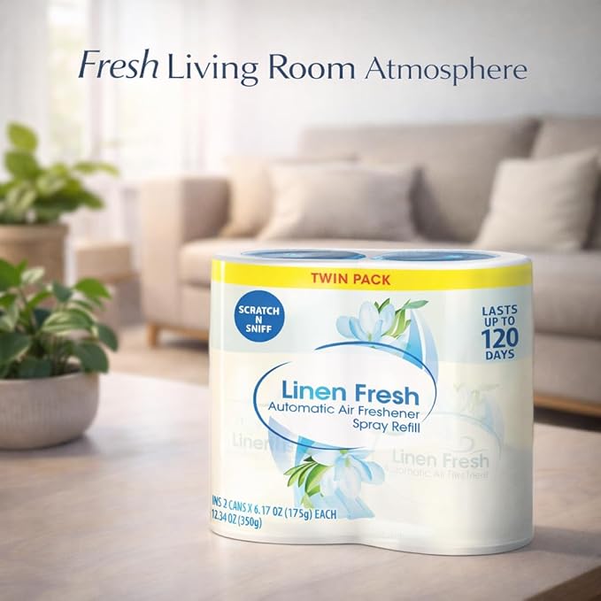 Automatic Air Freshener Spray Refill, Linen Scent, 2 Pack Fragrance Refill for Automatic Dispenser Units, Room Air Spray for Home Bathroom Office
