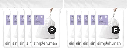simplehuman Code P Custom Fit Liners, Drawstring Kitchen Trash Bags,by- Mess-Free Dispense, Extra Thick & Double Seamed, 50% PCR Plastic, 50-60 Liter / 13-16 Gallon, White, 100 Count (Pack of 2)