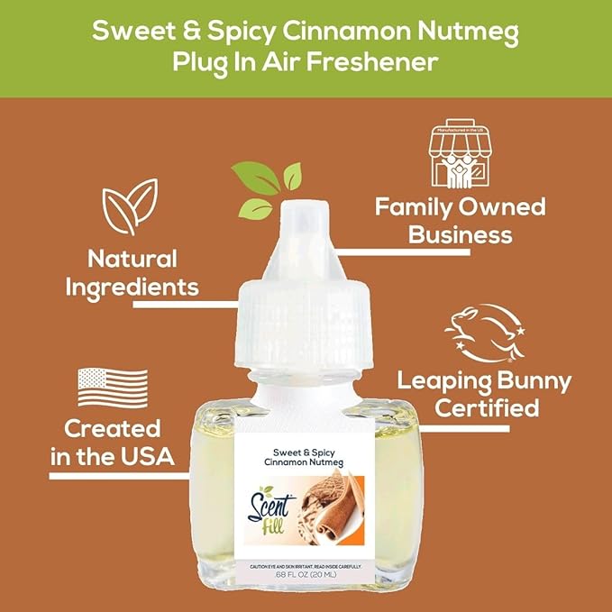 Scent Fill Sweet & Spicy Cinnamon Nutmeg Plug in Air Freshener, 4 Scented Oil Refills
