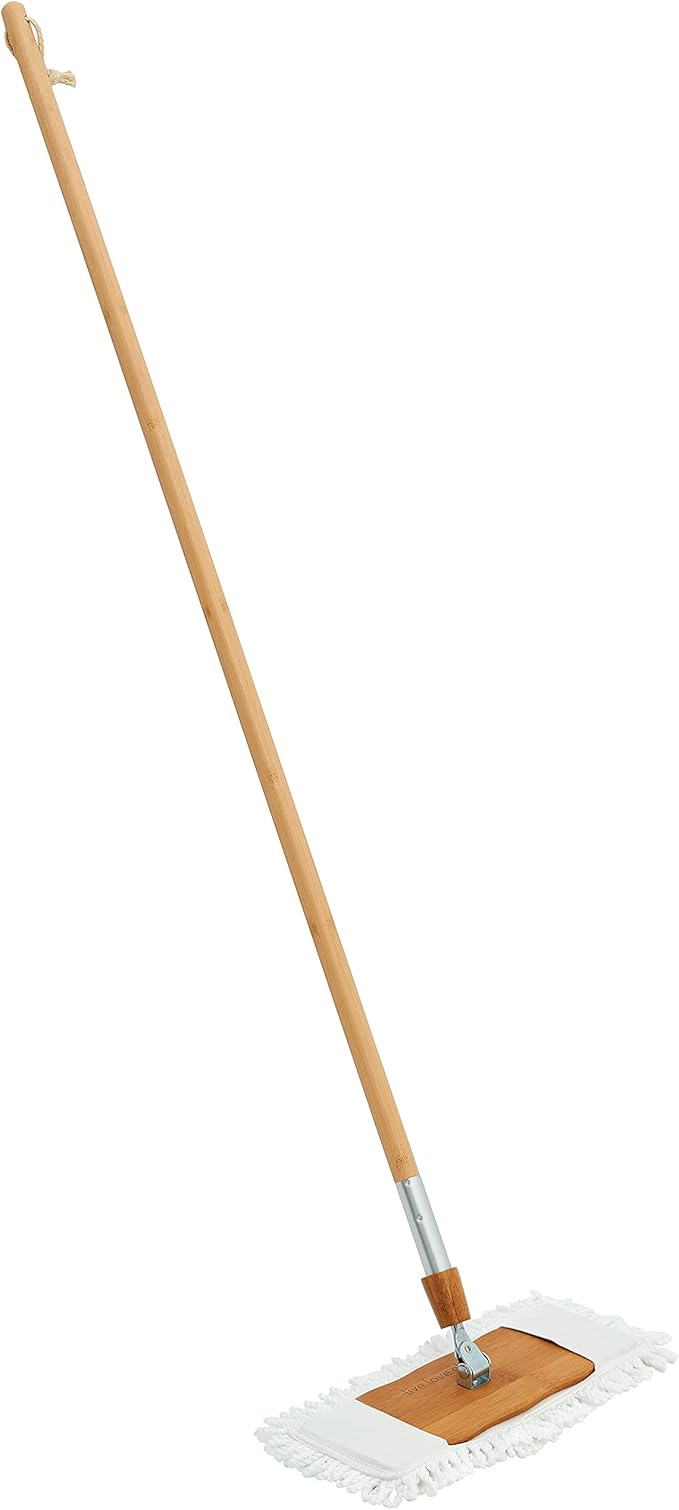 Harper Live.Love.Clean. Bamboo 2-in-1 Smooth Surface Wet/Dry Dust Mop with (2) Washable Wraparound Pads for Cleaning Dust, Pet Hair & Fine Dry Dirt