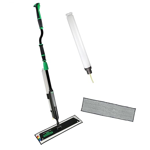 Unger Commercial Excella 24" Floor Cleaning Kit - Adjustable Height Mop, Liquid Dispensing System, 2 Microfiber Pads and Refillable Bottles - EFKT2