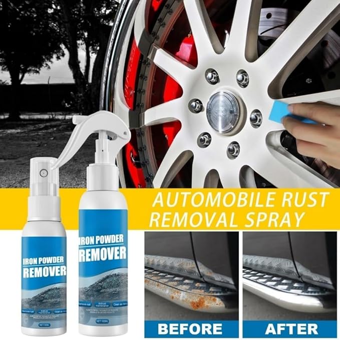 Multi-functional Quick-Acting Rust Removal Spray, Iron Powder Remover for Car and Metal Surfaces, Fast Acting Oxidation Cleaner for Auto Paint, Wheels, Tools, Hardware, Garage Use (4pcs)