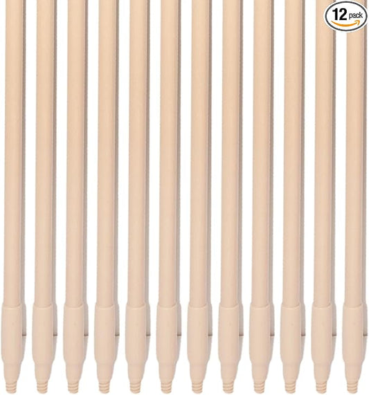 SPARTA Fiberglass Broomstick Replacement Broom Handle with Acme Threaded Tip for Industrial Cleaning Tools, Fiberglass, 60 Inches, Tan, (Pack of 12)