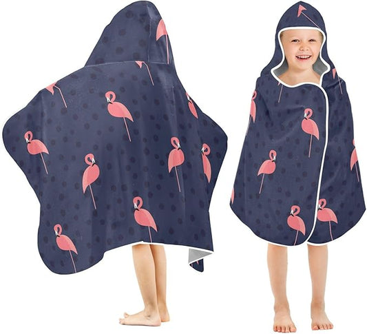 susiyo Kids Hooded Bath Towel Pink Flamingo Black Dots Beach Towel for Kids 23.5 x 50 Inch Microfiber Soft Absorbent Quick Dry Bath Swim Pool Towel Wrap Poncho Bathrobe with Hood for Kids Toddler
