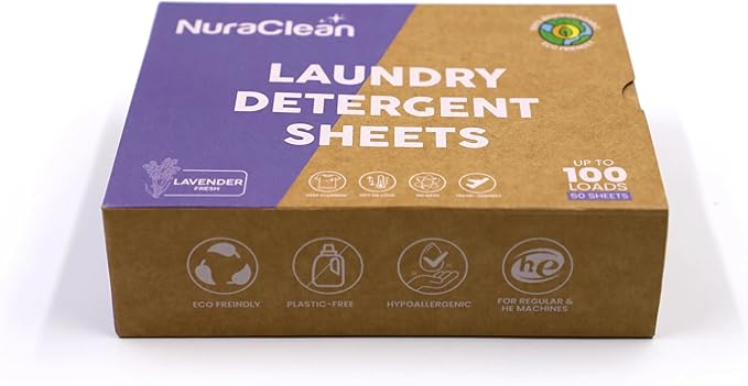 Laundry Detergent Sheets, Lavender Fresh – 50 Sheets (Up to 100 Loads), Powerful Clean, HE Compatible, Hypoallergenic, Plastic-Free, Eco-Friendly, Travel Friendly (Lavender)