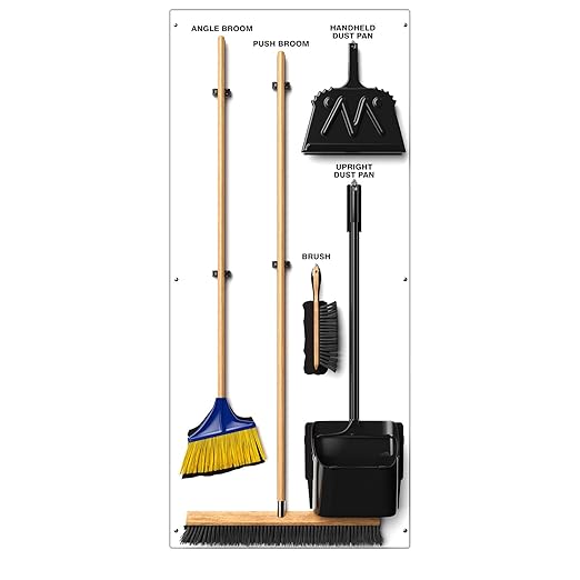 Clean & Sweep 5S Shadow Board/Wall Mount Broom Holder, 68" x 30" Board, 5S Cleaning Station - with Broom and Dustpan Set Included, Made in The USA by AccuformNMC, White/Black, PSB616WTBK