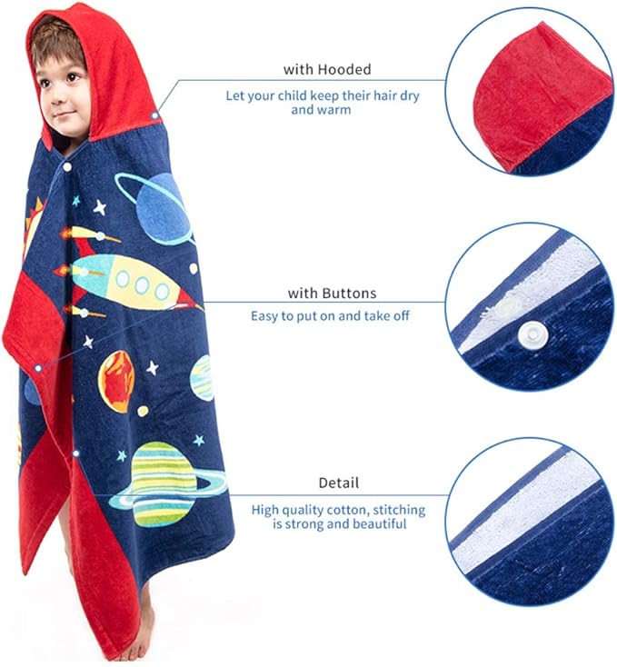Florica Kids Hooded Bath Beach Towel Girls Boys, Super Absorbent & Soft Towel Poncho with Cute Design, 30 x 50 Inch After Pool Wrap Towel with Hood (Starry Sky)