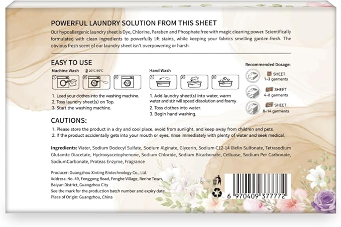 YUCO Laundry Detergent Sheets Jasmine and Lily Scent-64 Loads Travel Laundry Sheets Detergent Hypoallergenic Removes Stains & Odors