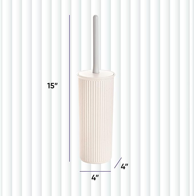 Eco-Friendly Decorative Plastic Toilet Bowl Brush and Holder Set, (1 Pack) Cleaner Scrubber for Bathroom - Ribbed Design