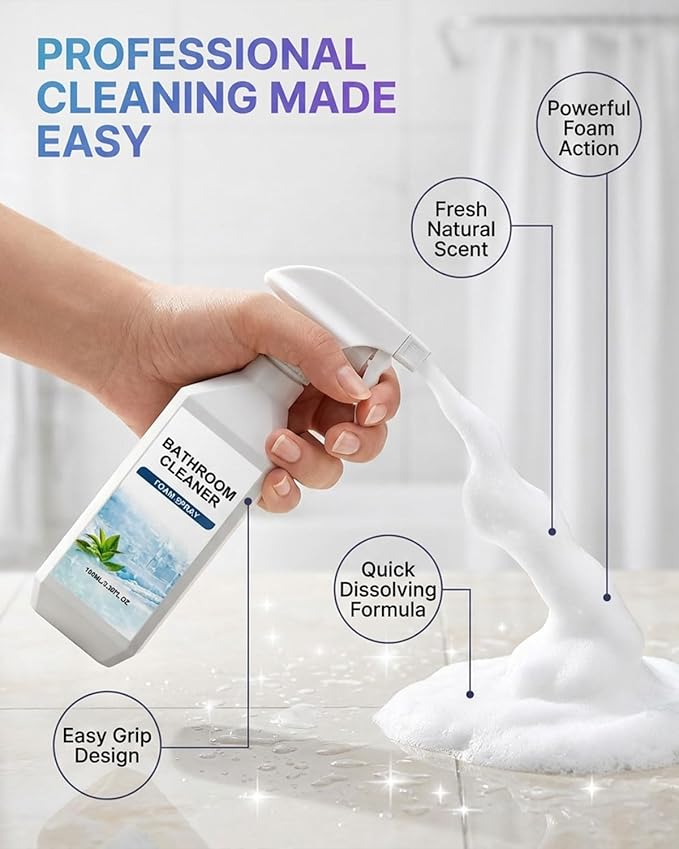 Scale Remover Bathroom Cleaner, 3.38OZ Bathroom Cleaner Foam Spray for Shower, Glass, Tiles, Stainless Steel, Glass and Toilet