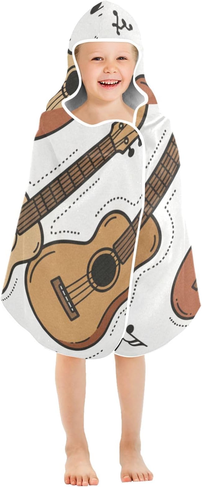 SUABO Kids' Bath Towels Music Guitars Ukuleles Hooded Towels for Boys Girls,Toddler Towels Multi-Purpose for Beach,Pool and Bathroom,23.5" x 50", Soft and Highly Absorbent