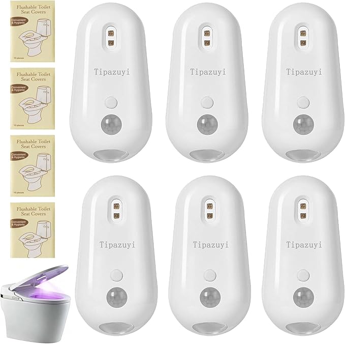 Self Cleaning UV Toilet Sanitizer and Night Light, Motion-Activated, USB Rechargeable, Night Light Toliet, Adhesive-Mounted for Shared Bathrooms, For Elderly(6PCS)