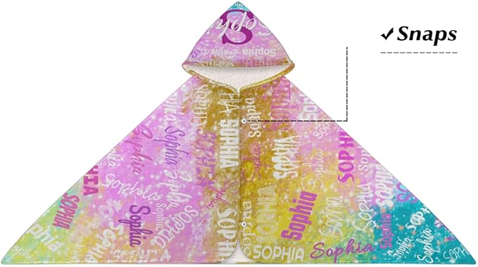 Custom Hooded Towel for Toddlers Boys Girls Kids Bath Pool Beach Towel Soft Absorbent Beach Poncho Wrap Changing Robe, Colorful Pink Yellow Turquoise with Stars