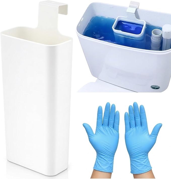 1pcs-Piece Toilet Tablet Holder with Cleaning Gloves, Toilet Tank Caddy for Cleaning Discs, Heavy Duty PP & ABS Cleaner Bracket, Bathroom Organization Set