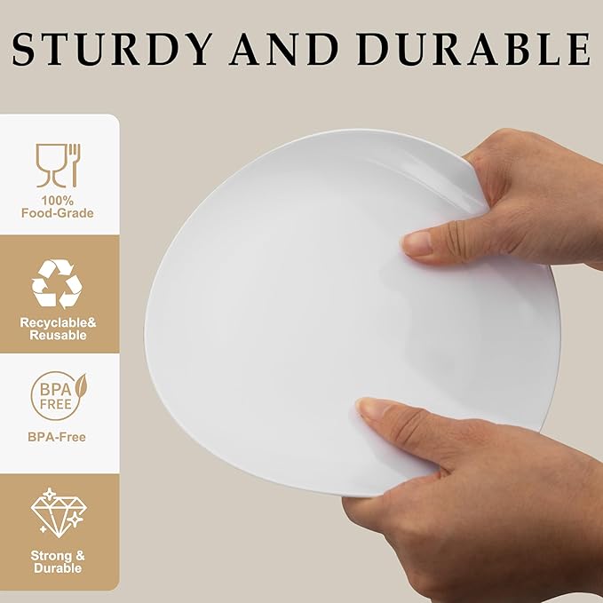 I00000 white Plastic Plates with Disposable silver silverware, disposable plates,nice disposable plates include 30 Dinner plates,30 white dessert plates, 90 Plastic Silverware Set for Valentine's Day