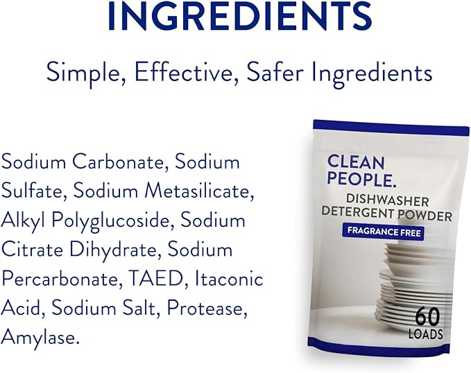 The Clean People Dishwasher Detergent Powder | Cuts Grease and Rinses Sparkling Clean | Residue-Free | Fragrance Free and Unscented, 120 Loads
