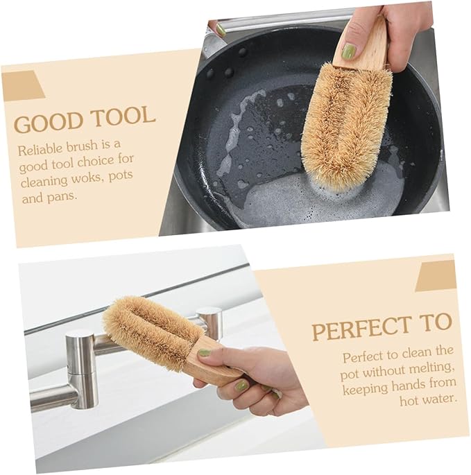 OUNONA Shaped Pot Brush for Wok Cleaning Durable Kitchen Supply with Long Handle and Lanyard for Dishwashing Sinks and Cast Cookware