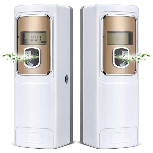 Rossesay 2 Pcs Automatic Air Freshener Spray Dispenser with Screen LCD Perfume Dispenser Wall Mount/Standing Capacity for Bathroom Hotel Office Commercial Place(White)
