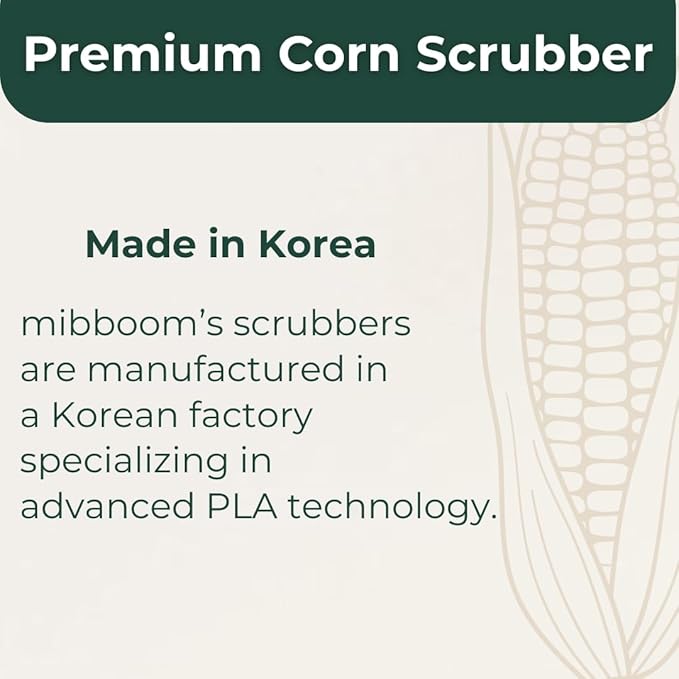 mibboom's Plant-Based Dish Scrubber [10 Pack] - Non-Scratch Corn Scourer, Odor-Free Kitchen Sponges, No Microplastic Dish Cloths for Nonstick Pans, Made in Korea