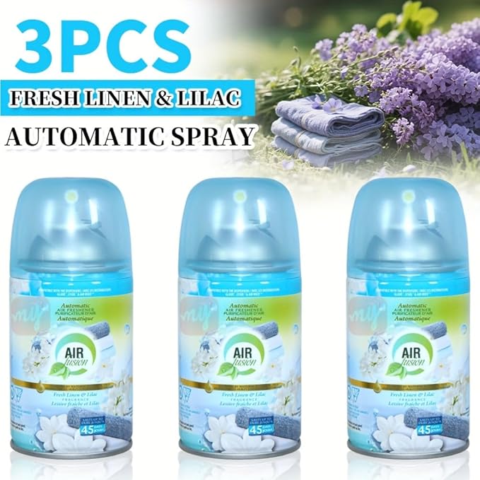 Automatic Spray Air Freshener Refill, Aerosol, Linen & Lilac, 5 Oz, 3 Pack (Linen & Lilac, 3 Pack)